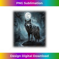 grey wolf hunting ground, icy moon, forest, galaxy in black - vintage sublimation png download