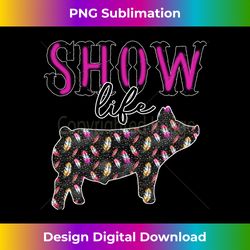 Show Life Livestock Pig Swine Boho Feathers Pinks Yellow Red Long Sleeve - Vibrant Sublimation Digital Download - Elevat