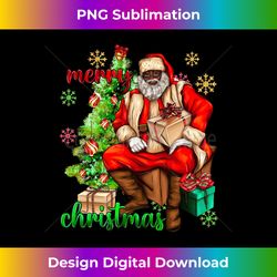 merry christmas black african santa black xmas tree lights long sleeve - retro png sublimation digital download