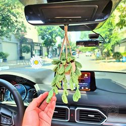 crochet succulent plants, minimalist car accessories, succulent dischidia crochet decor