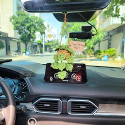 crochet monstera plant car mirror hanging, car accessories, car plant hanging