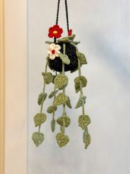 crochet flower plant, crochet succulent, hanging pot crochet, flower pot crochet