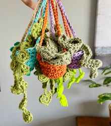 crochet mini succulent plant, mini hanging plant car decor, rear view mirror plant