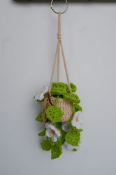 cute potted plants crochet, car mirror hanging accessories, car rearview mirror decor