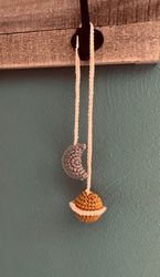 crochet moon and saturn car mirror hanger, car charm, car hanging