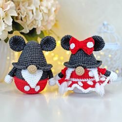 crochet mouse gnome, crochet cartoon mouse gnome, cute gnome amigurumi