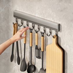 wall mounted hooks rack punch free kitchen utensils storage row hook holder bathroom robe towel coat hangers