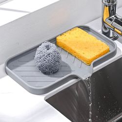 sink silicone tray with drain soap sponge storage holder countertop sink scrubber brush soap storage rack kitchen