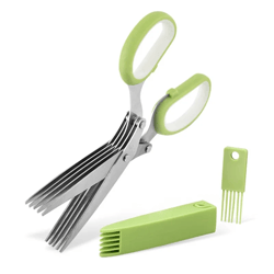 multifunctional 5 layers stainless steel knives kitchen scissors scallion cutter herb laver spices cook cut shredders