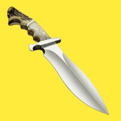 stag crown bowie knife handmade bowie stag scales knife full tang hunting knife stag crown d2 tool steel camping gadget