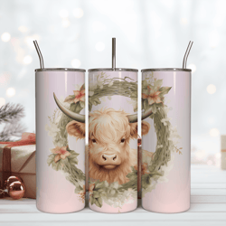 baby cow floral wreath tumbler wrap seamless designs skinny tumbler 20oz png
