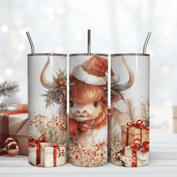 baby highland cow christmas tumbler wrap 20oz skinny tumbler png sublimation