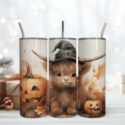 baby highland cow witch halloween 20oz tumbler wrap design png