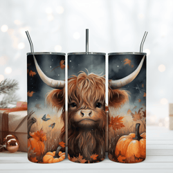 baby highland cow with pumpkins 20oz insulated tumbler png