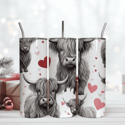 black and white cow with red hearts 20oz tumbler png