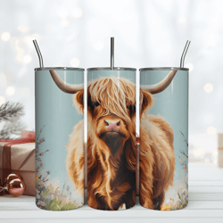 20oz highland cow floral skinny tumbler wrap