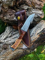 damascus steel gut-hook skinning knife, hunting knife, knife