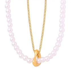 double layers shell bead necklace 18k gold freshwater pearl necklace