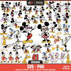 mouse and friends comic svg, 41 designs easy to use, cartoon characters, layered svg by colors, transparent png