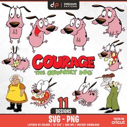 courage the cowardly dog svg, 11 designs easy to use, cartoon characters, layered svg by colors, transparent png