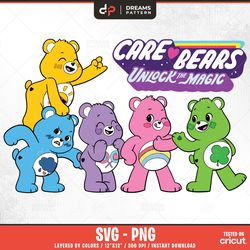care bears svg, cute bears, easy to use design, cartoon characters, layered svg by colors, transparent png