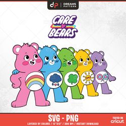 care bears svg, cute bears, easy to use design, cartoon characters, layered svg by colors, transparent png, easy