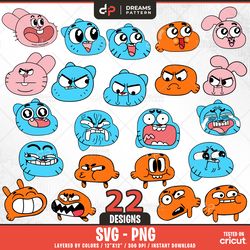 gum ball stickers svg, 22 designs easy to use, cartoon characters cliparts, layered svg by colors, transparent png
