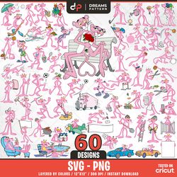 pink panther life svg, 60 designs easy to use, cartoon characters cliparts, layered svg by colors, transparent png