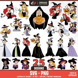 princess halloween svg, 25 designs easy to use, cartoon characters clipart, layered svg by colors, transparent png,