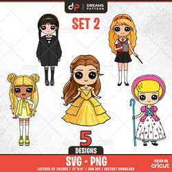 big eyes svg set2, 5 designs easy to use, cartoon characters clipart, layered svg by colors, transparent png