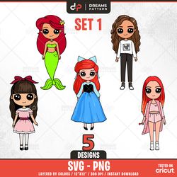 big eyes svg set1, 5 designs easy to use, cartoon characters clipart, layered svg by colors, transparent png