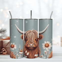 20oz highland cow floral skinny tumbler wrap png