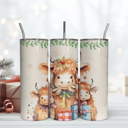 christmas cute highland cow 20oz seamless tumbler wrap png