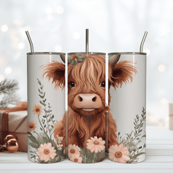 highland cow tumbler wrap, 20oz skinny sublimation tumbler design, highland cow png sublimation