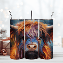 multicolor highland cow tumbler design, 20oz skinny tumbler wrap, multicolor highland cow tumbler png