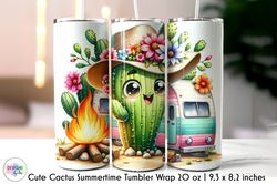 campfire and cute cactus tumbler wrap png