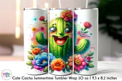 cute cactus with flowers skinny tumbler png