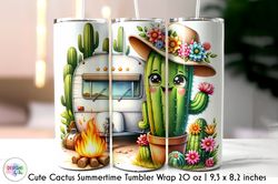 summer camping cactus tumbler wrap png