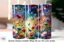 watercolour summer flowers tumbler wrap png