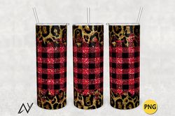 20oz tumbler red buffalo plaid leopard