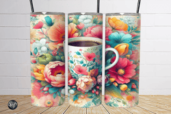 coffee cup & spring floral tumbler wrap