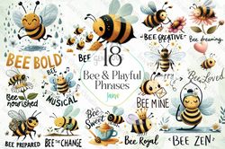 bee and playful phrases sublimation png