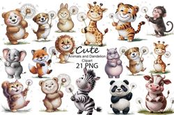 cute animals and dandelion clipart png