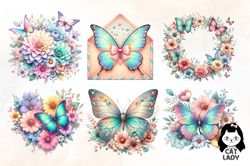 15 retro gilter flower butterfly clipart png