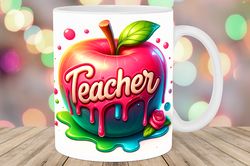 3d teacher apple mug wrap png