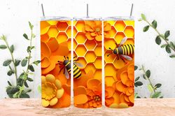 3d yellow bee honeycomb tumbler wrap png