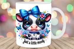 baby cow with blue bow mug wrap png