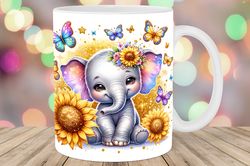 baby elephant butterflies mug wrap png