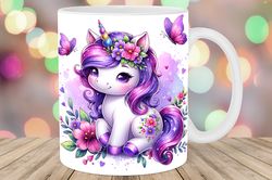 baby unicorn purple butterflies mug wrap png