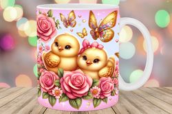 chick gold butterflies flower mug wrap png